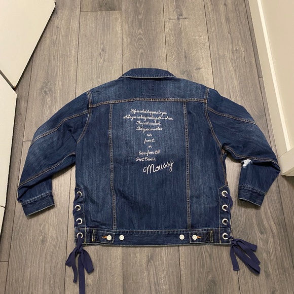 Moussy Distressed Patched Denim Jacket Size One Size - Picture 6 of 9